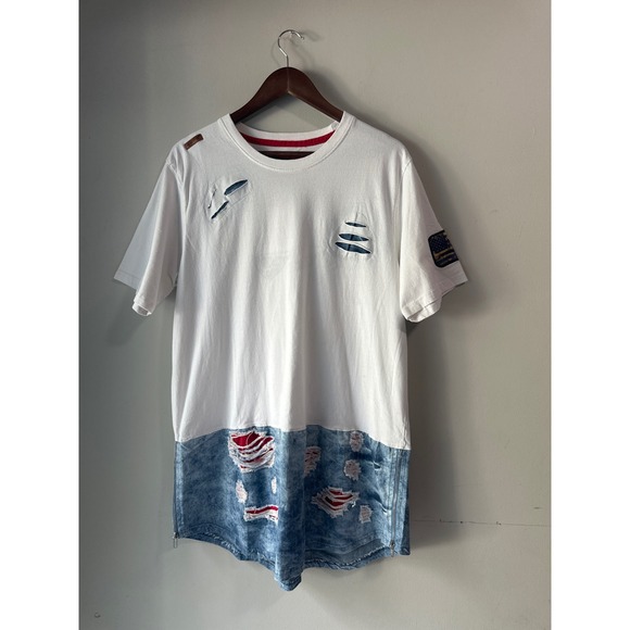 Heritage by America Other - Heritage by America Mens Streetwear Longline Distressed Zip Shirt White 2X